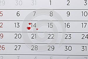 valentines day concept. Calendar close up.