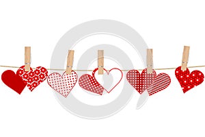 Valentines day concept with hearts and clothes pegs o