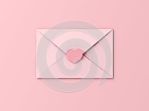 Valentines day concept sweet pink envelope with love heart sticker on pink pastel color background