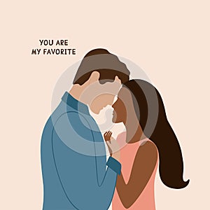 Valentines day couple holding hands and looking each other with love. You are my favorite romantic vector illustration.