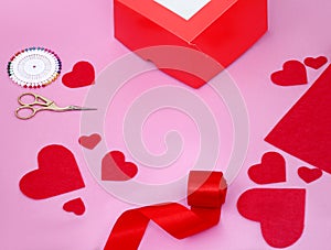 Valentines day craft. Handmade gift. Sewed valentine card, DIY present. Wedding decoration