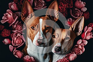 Valentines Day Cuddling Animals - Basenji Couple1 (Generative AI)