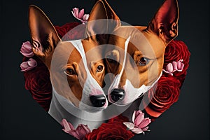 Valentines Day Cuddling Animals - Basenji Couple2 (Generative AI)