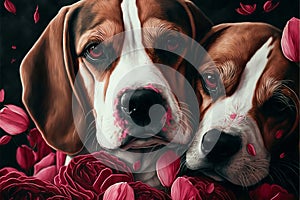 Valentines Day Cuddling Animals - Beagle Couple1 (Generative AI)