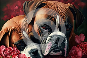 Valentines Day Cuddling Animals - Boxer Couple1 (Generative AI)