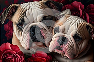 Valentines Day Cuddling Animals - Bulldog Couple1 (Generative AI)