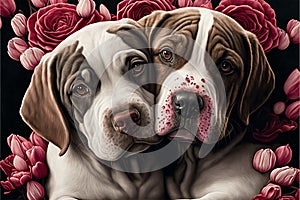 Valentines Day Cuddling Animals - Dog Couple3 (Generative AI)