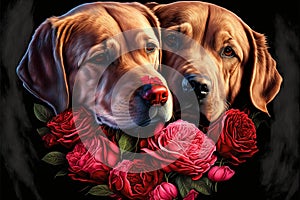 Valentines Day Cuddling Animals - Dog Couple5 (Generative AI)