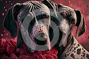 Valentines Day Cuddling Animals - Great Dane Couple1 (Generative AI)