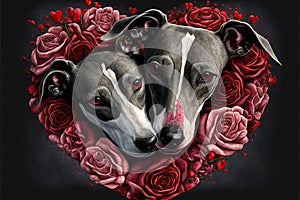 Valentines Day Cuddling Animals - Greyhound Couple1 (Generative AI)