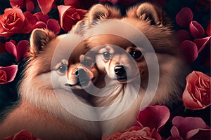 Valentines Day Cuddling Animals - Pomeranian Couple1 (Generative AI)