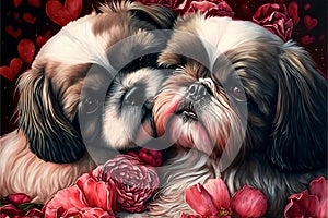 Valentines Day Cuddling Animals - Shih Tzu Couple1 (Generative AI)