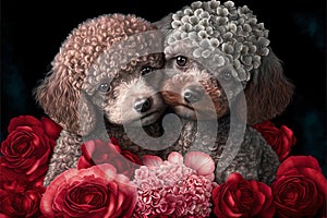 Valentines Day Cuddling Animals - Toy Poodle Couple2 (Generative AI)
