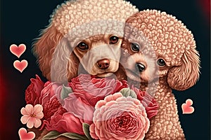 Valentines Day Cuddling Animals - Toy Poodle Couple3 (Generative AI)