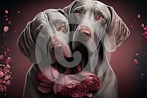 Valentines Day Cuddling Animals - Weimaraner Couple1 (Generative AI)