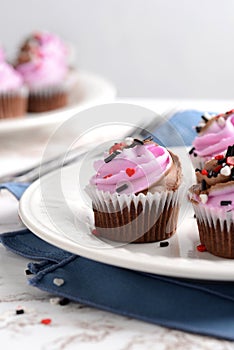 Valentines day cupcakes with heart sprinkles