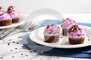 Valentines day cupcakes on white plate