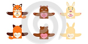 Valentines Day cute animal gift cards candy holder cards for kids. Great gift option school classroom prizes, gift exchange,