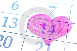 Valentines Day. Date of calendar.