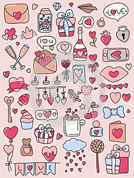 Valentines day decoration elements. Pack of love stickers