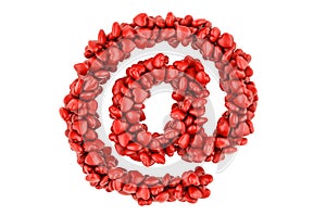 Valentines Day eCards concept. E-mail sign from red hearts. 3D rendering