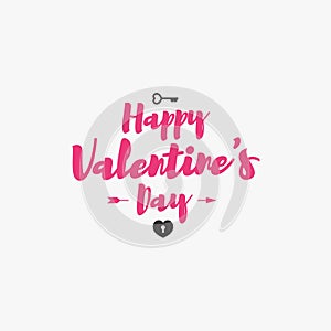 Valentines day emblem with symbol heart and key isolated on white background for