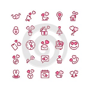 Valentines Day filled outline icon set.
