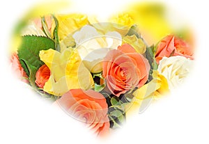 Valentines day flowers with white, orange, red and yellow roses flowers.