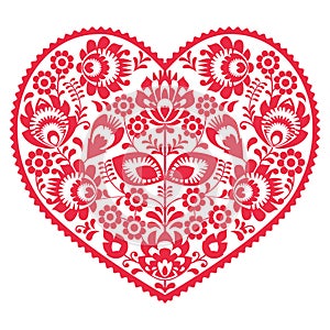 Valentines Day folk art red heart - Polish pattern Wzory Lowickie, Wycinanki