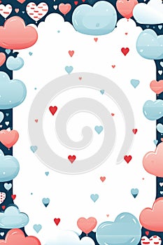 a valentines day frame with hearts and clouds