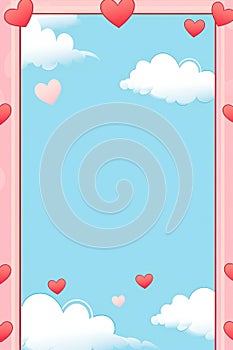 a valentines day frame with hearts and clouds