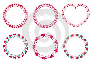 Valentines day frame set. Cute round border with space for text. Isolated on white