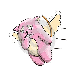 Valentines Day, Funny Cupid Pink Cat, Flying on the Wings of Love, Hit a Different Person. White Background