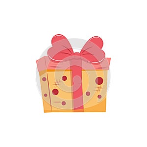 Valentines Day gift Box element. Happy Valentine Day box in cute pink flat yellow design with ribbons. Stock vector