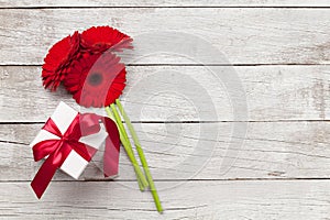 Valentines day gift box and gerbera bouquet