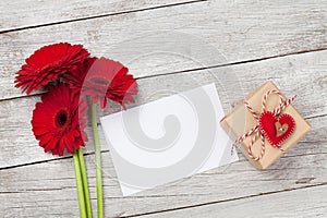 Valentines day gift box and gerbera bouquet