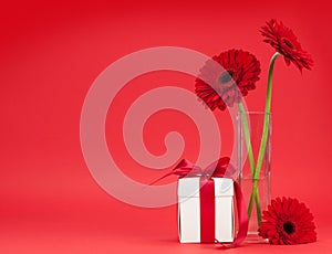 Valentines day gift box and gerbera bouquet