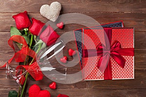 Valentines day gift box and red roses