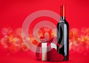 Valentines day gift box and wine