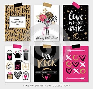 Valentines day gift cards. Calligraphy and hand drawn design.