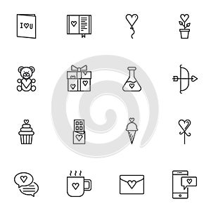 Valentines day gift line icons set