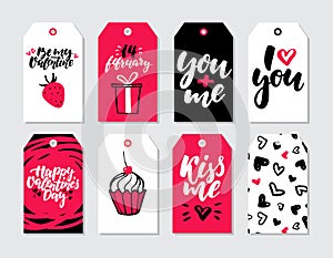 Valentines day gift tag vector set. Collection of hand drawn printable card templates