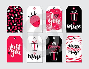 Valentines day gift tag vector set. Collection of hand drawn printable card templates