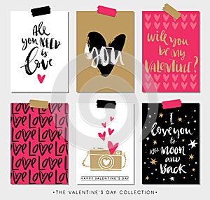 Valentines day gift tags and cards with calligraphy.