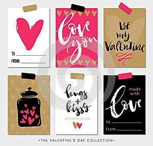 Valentines day gift tags and cards with calligraphy.