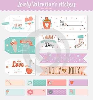 Valentines day gift tags, stickers and labels