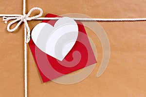 Valentines day gift, white heart shape card, red envelope, b