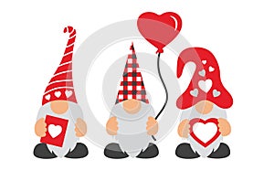 Valentines Day Gnomes with hat, balloon, & hearts