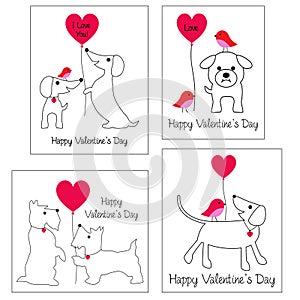 Valentines day graphics with cute dogs and balloons