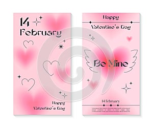 Valentines Day greeting banner templates in 90s style.Romantic vector illustrations in y2k aesthetic